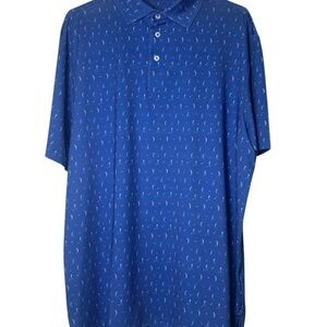 Vivid Golf Blue Polo Shirt XL Made in Korea Golfers Print Stretch Performance